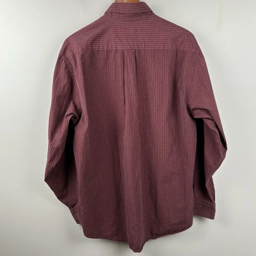 Brooks Brothers Mens M Rust Burgundy Check Cotton long sleeve Button Down Cotton